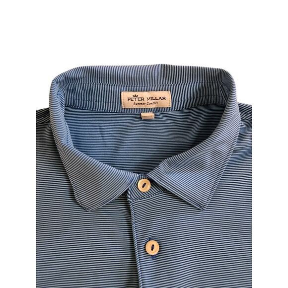 Peter Millar Summer Comfort Mens Polo Shirt Blue Striped Print Size Large - Picture 4 of 5